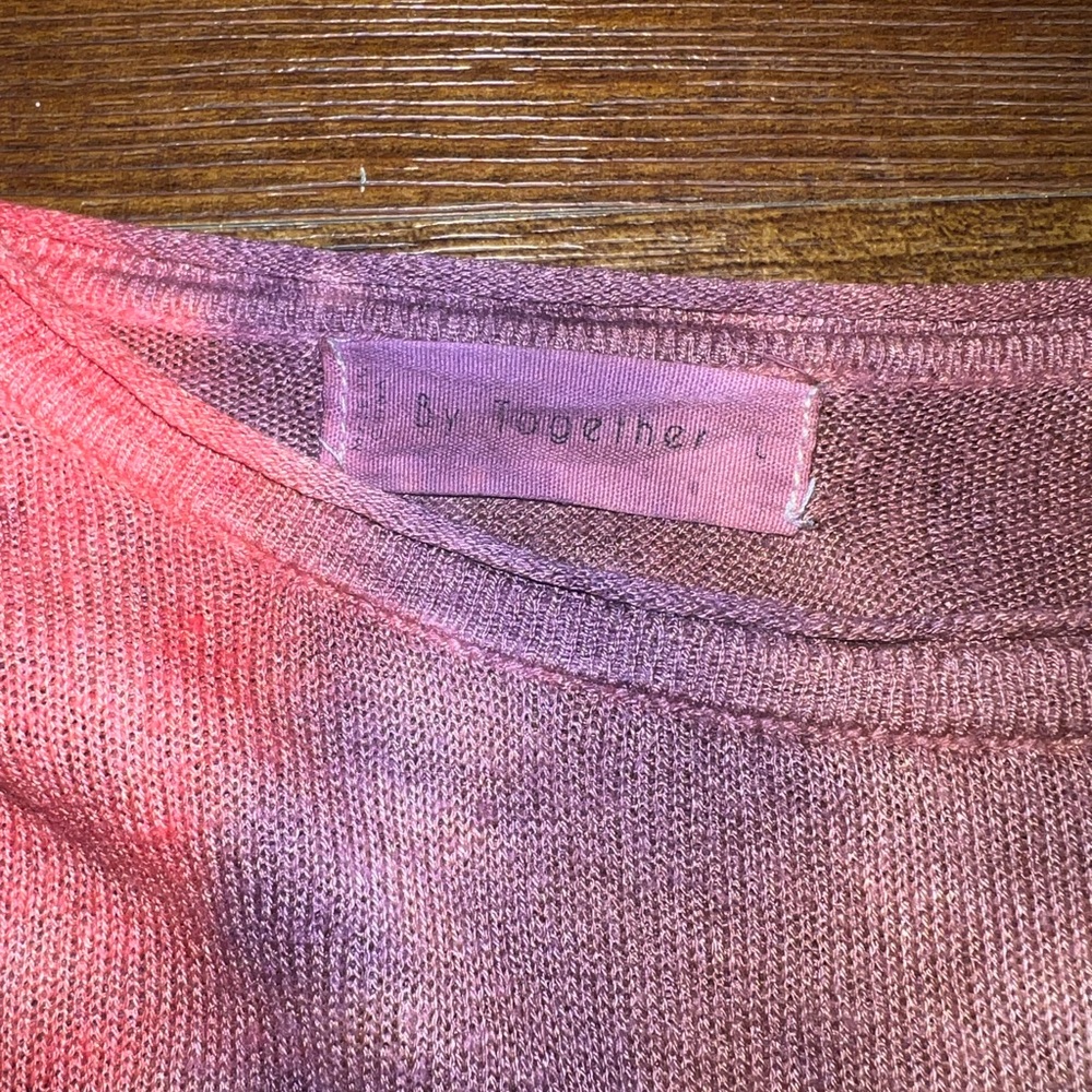 By Together Brown, Red & Purple Tie-Dye Linen Scoop Neck Short Sleeve Top Size L - Picture 12 of 13